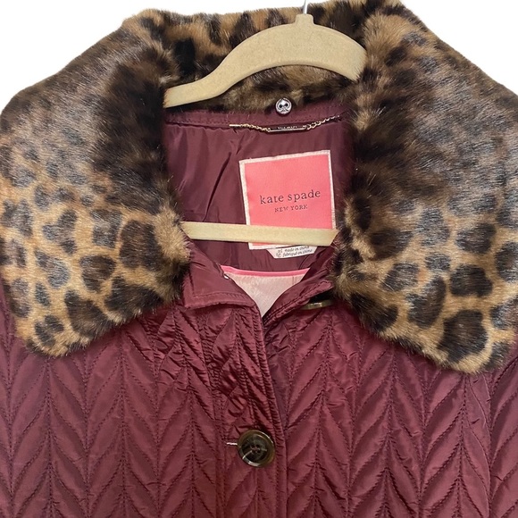 Kate Spade Quilted Chevron Jacket w/ Removable Faux Fur Leopard Collar - Picture 2 of 13